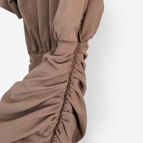 Abercrombie & Fitch Taupe Ruched Mini Dress – Bodycon Short Sleeve Neutral xs - Picture 5 of 8